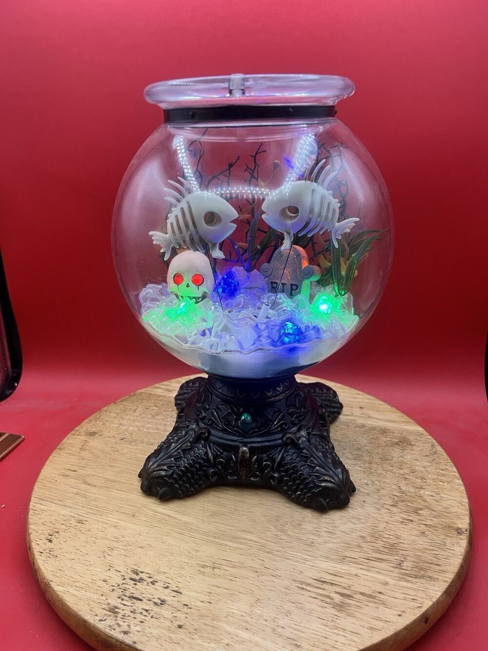 Gemmy Halloween HAUNTED FISH BOWL Skeleton Aquarium Animated Lights & Sounds